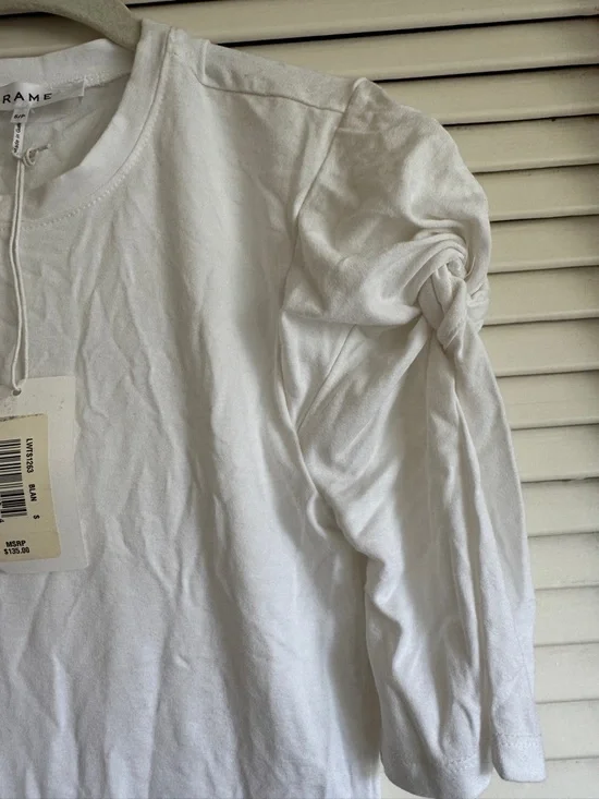 Frame Denim White Short Sleeve Puff-Shoulder Crew Tee - Picture 4 of 4